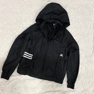 Adidas Youth Large Black Lightweight Hooded Jacket New Without Tags